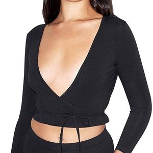 American Apparel Black Julliard Long Sleeve Wrap Top
